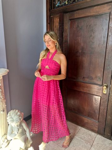 Pink Halter Tulle A Line Prom Dress Party Dress HZ1023